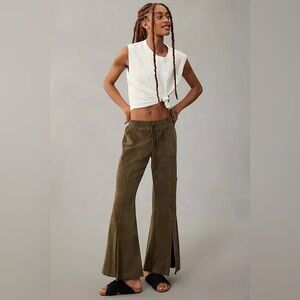 Anthropologie Daily Practice Drawstring Flare Pants Green Corduroy Pull On Small